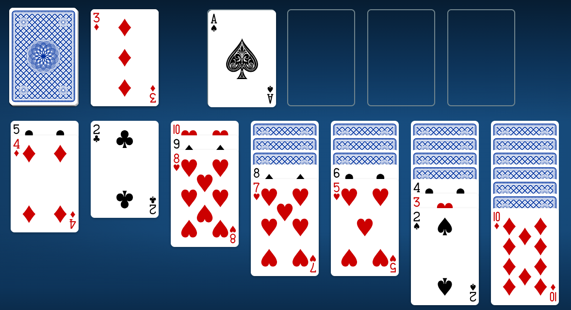 Example of a Klondike Solitaire game with cards arranged on the tableau
