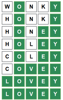 Example of a word ladder puzzle showing the starting and target words